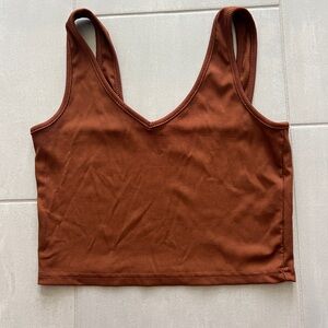 Brown Ribbed Crop Top